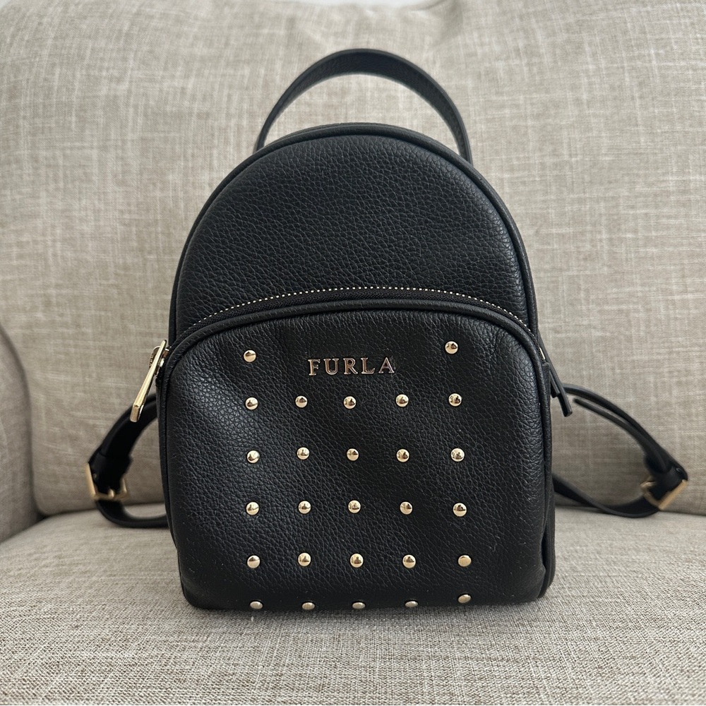 Furla Pebbled Black Studded Women's Backpack